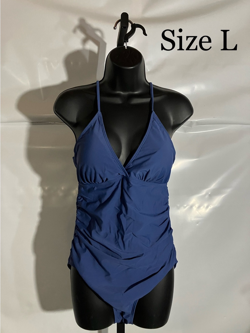 Women’s Navy Blue Ruched One-Piece Swimsuit - Size Large